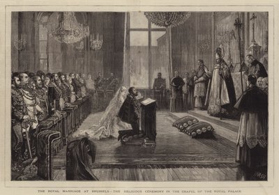 Het koninklijk huwelijk in Brussel, de religieuze ceremonie in de kapel van het koninklijk paleis door Joseph Nash